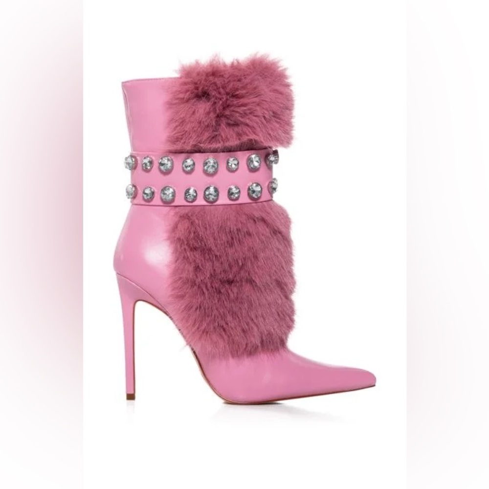 •STATEN• FUZZY FUCHSIA EMBELLISHED BOOTIE BY AZALEA WANG - Picture 1 of 4
